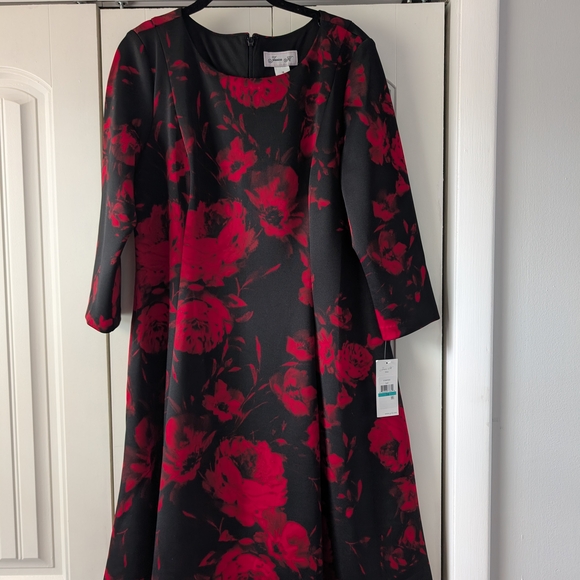 Jessica Howard Dresses & Skirts - Jessica Howard Black and Red Floral Long Sleeve Dress